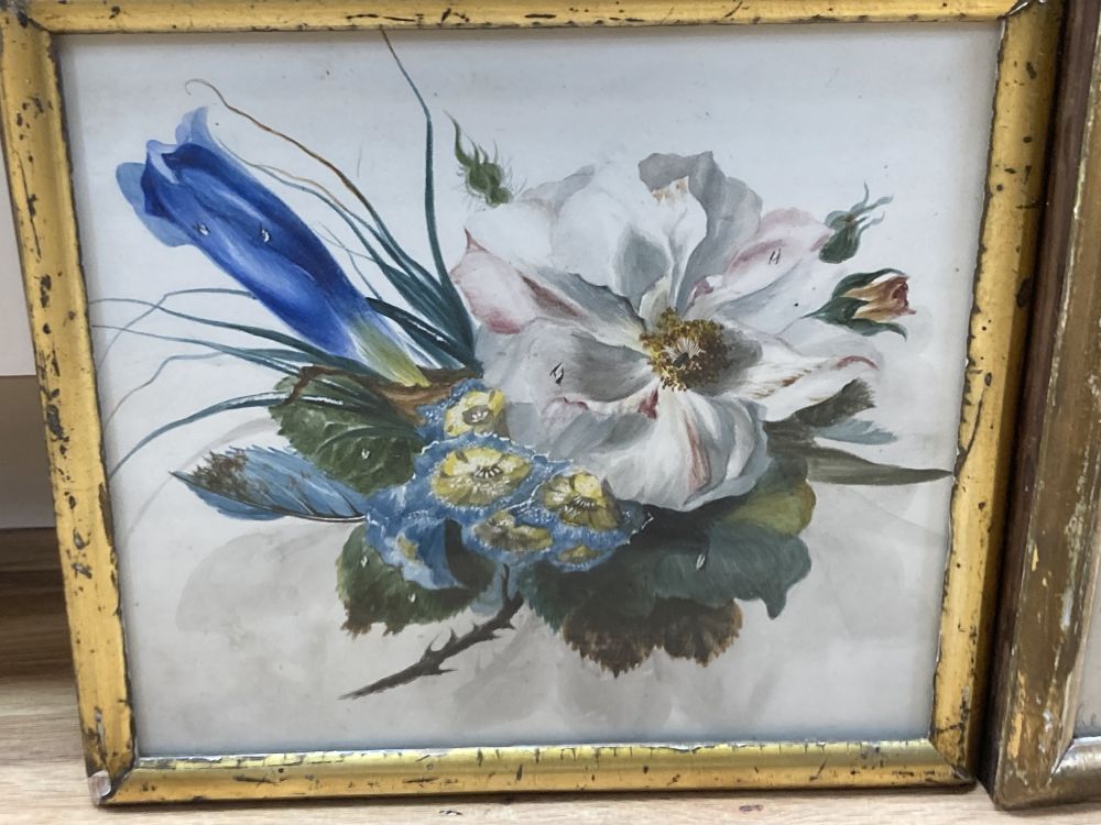 Victorian School, pair of watercolours, Studies of flowers in a basket and roses, period gilt frames, 15 x 19cm and two later flower st